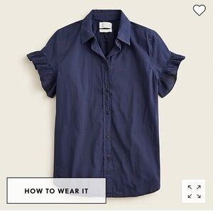 J. Crew Classic-fit lightweight cotton poplin ruffle-sleeve shirt AY686 2 navy